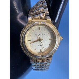 Vtg Halston Watch Women’s 19mm Gold New Battery, Keeps Great Time.